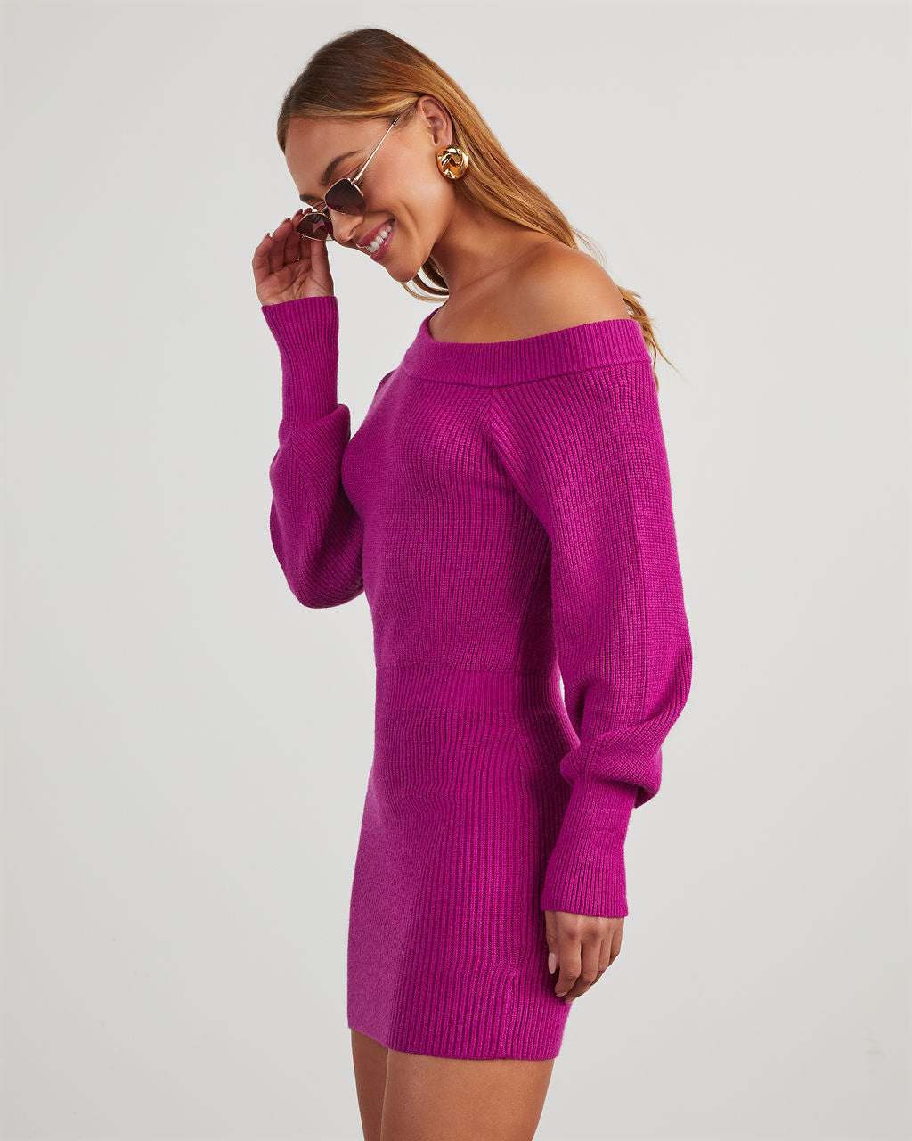 Raina Off Shoulder Mini Sweater Dress-chiciza