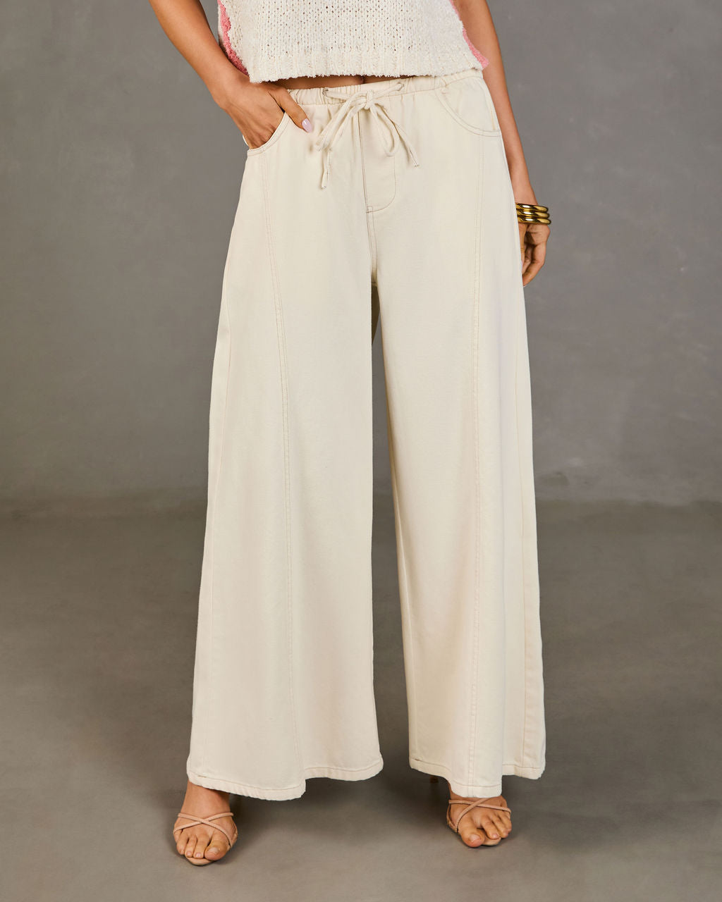 Zenah Rigid High Rise Wide Leg Drawstring Jeans-chiciza