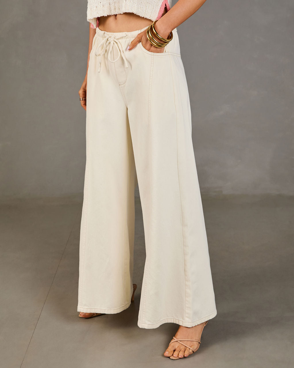 Zenah Rigid High Rise Wide Leg Drawstring Jeans-chiciza