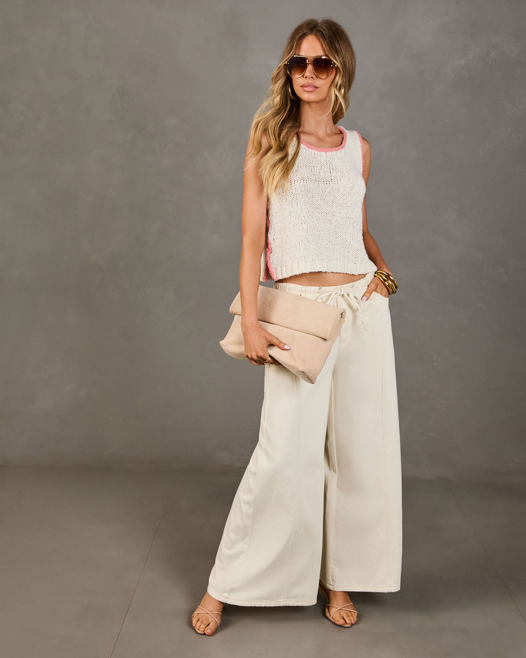 Zenah Rigid High Rise Wide Leg Drawstring Jeans-chiciza