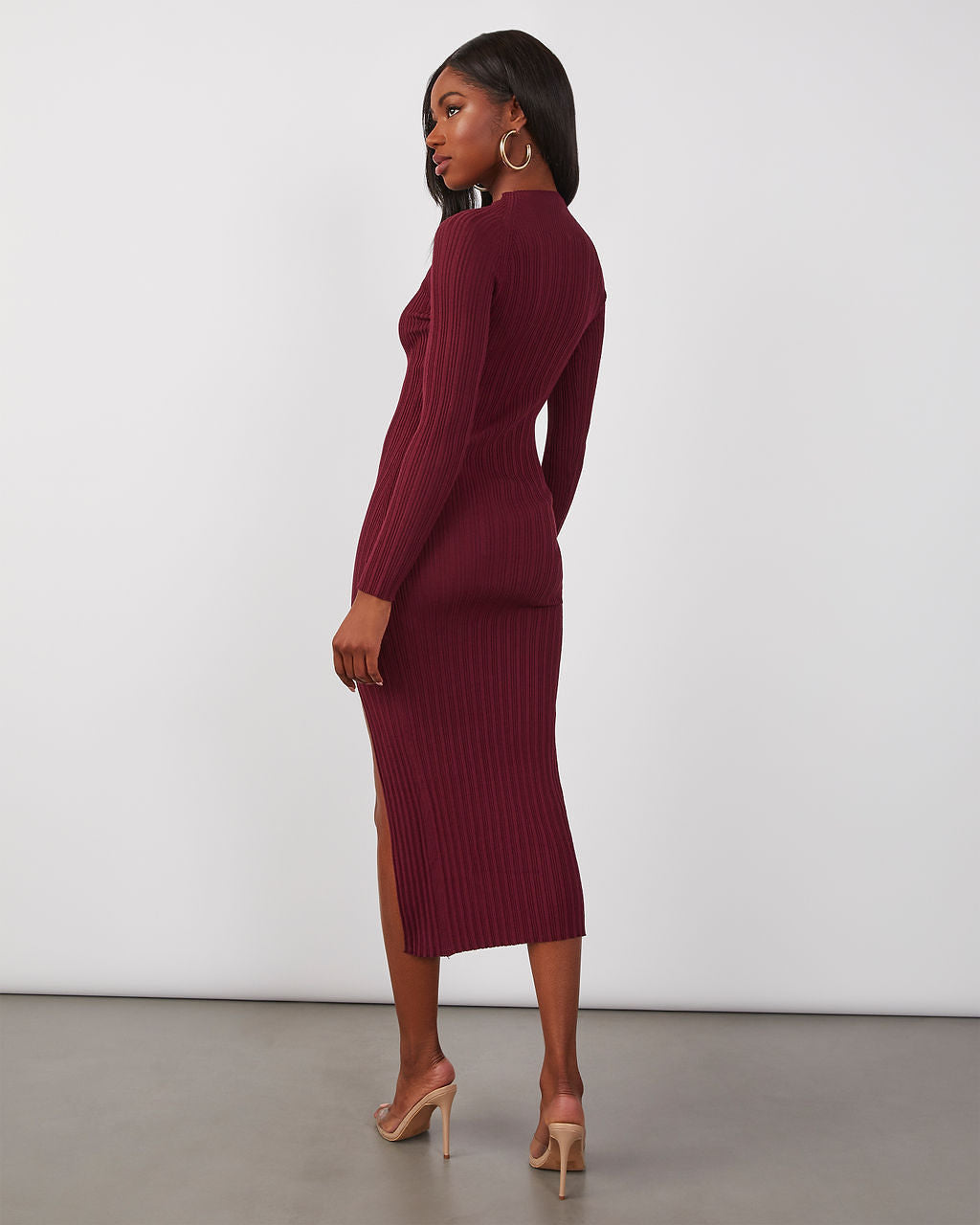 Thankful Soul Ribbed Mock Neck Midi Dress-chiciza