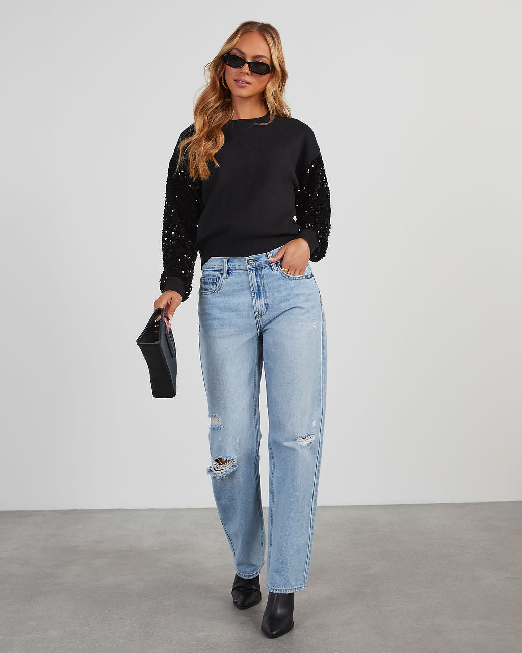 Yumi Contrast Sequin Knit Sweater-chiciza