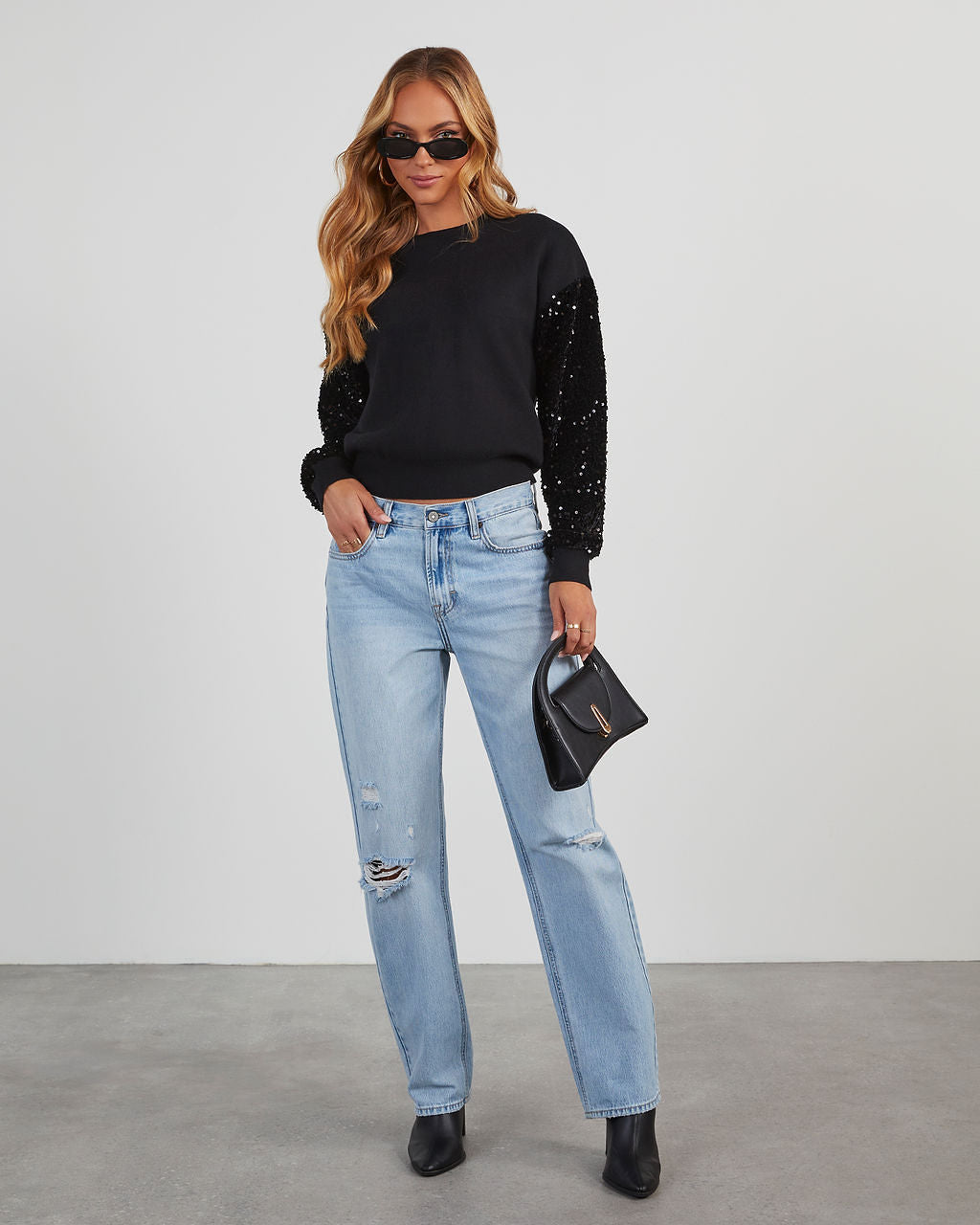 Yumi Contrast Sequin Knit Sweater-chiciza