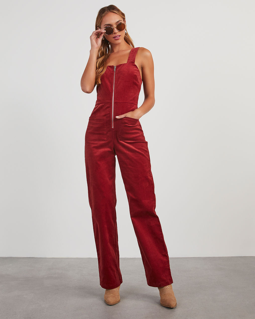 Zachary Corduroy Sleeveless Jumpsuit-chiciza