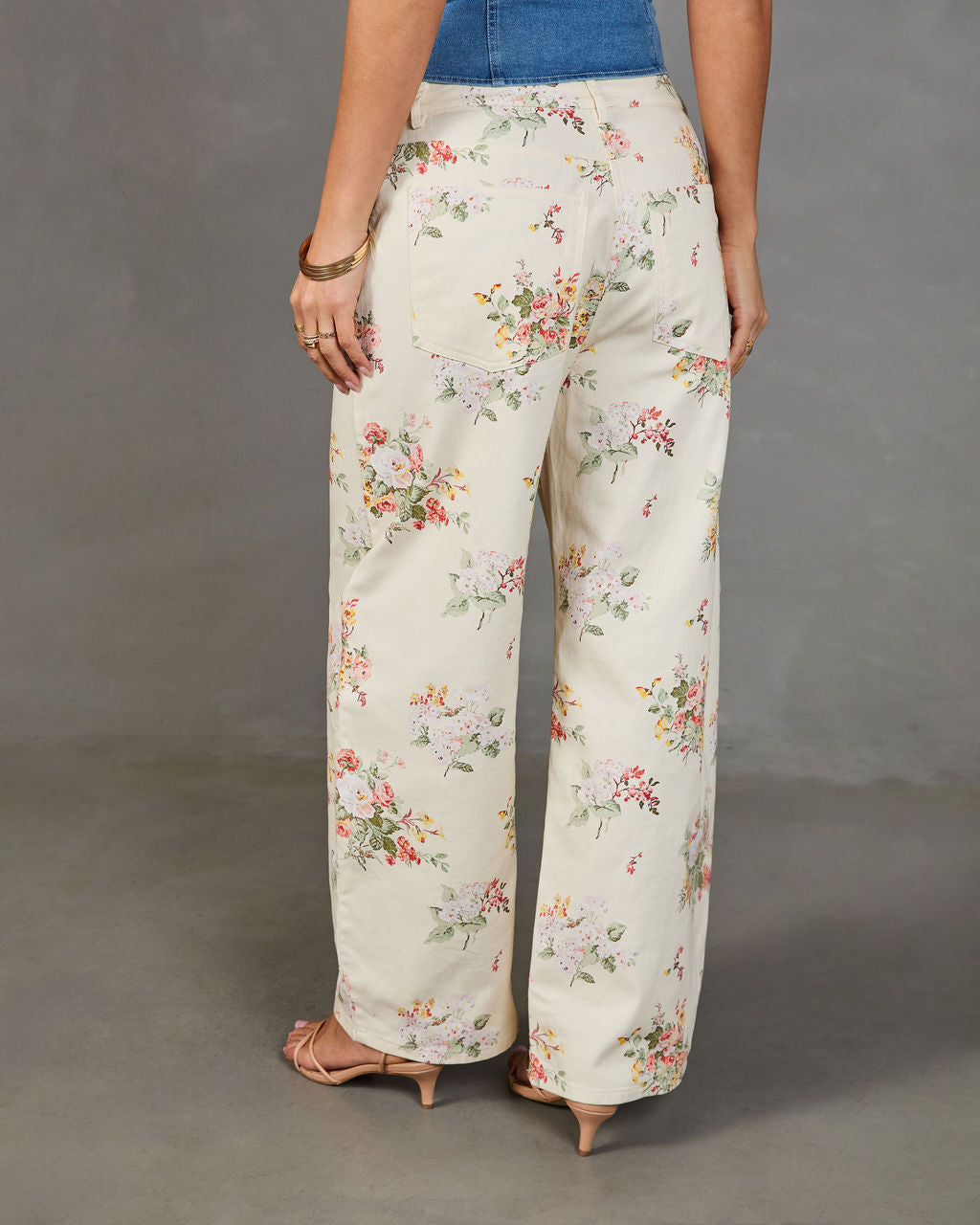 Sunlit Petals Rigid Mid Rise Wide Leg Floral Jeans-chiciza