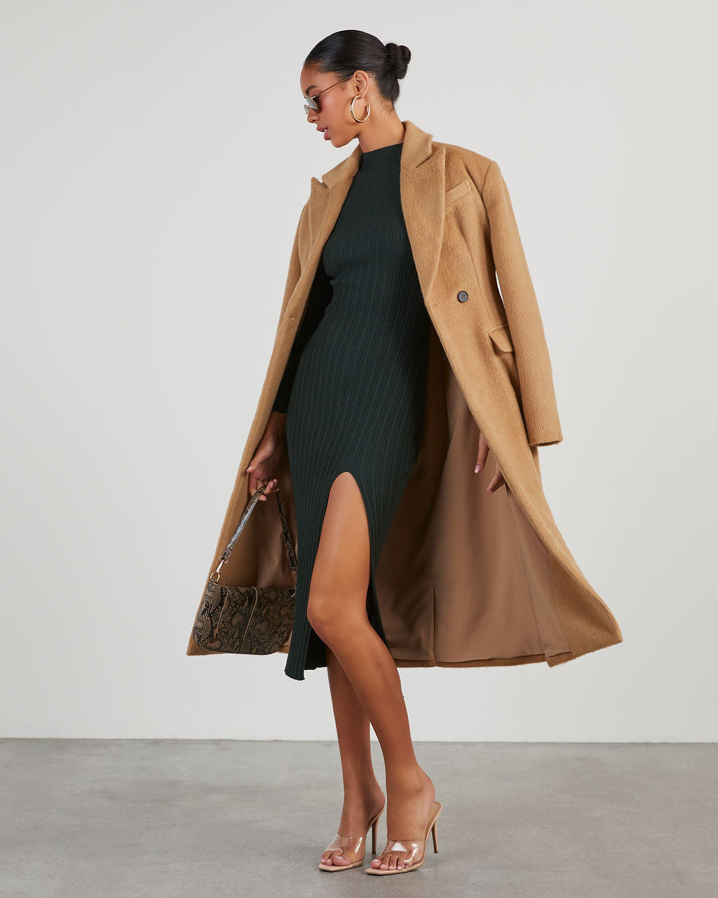 Thankful Soul Ribbed Mock Neck Midi Dress-chiciza