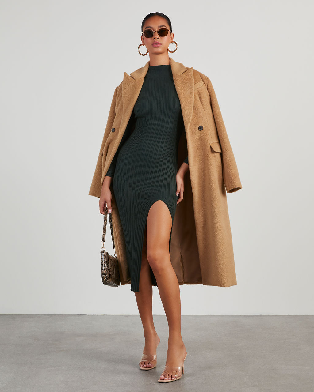 Thankful Soul Ribbed Mock Neck Midi Dress-chiciza