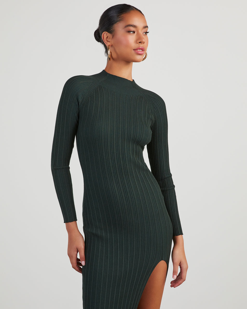 Thankful Soul Ribbed Mock Neck Midi Dress-chiciza