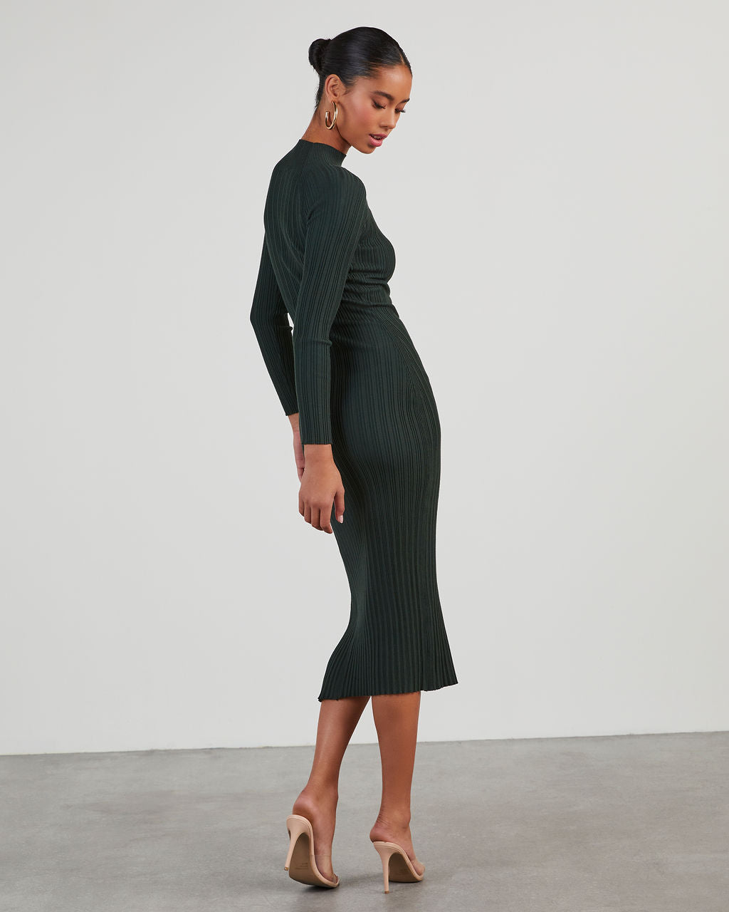 Thankful Soul Ribbed Mock Neck Midi Dress-chiciza