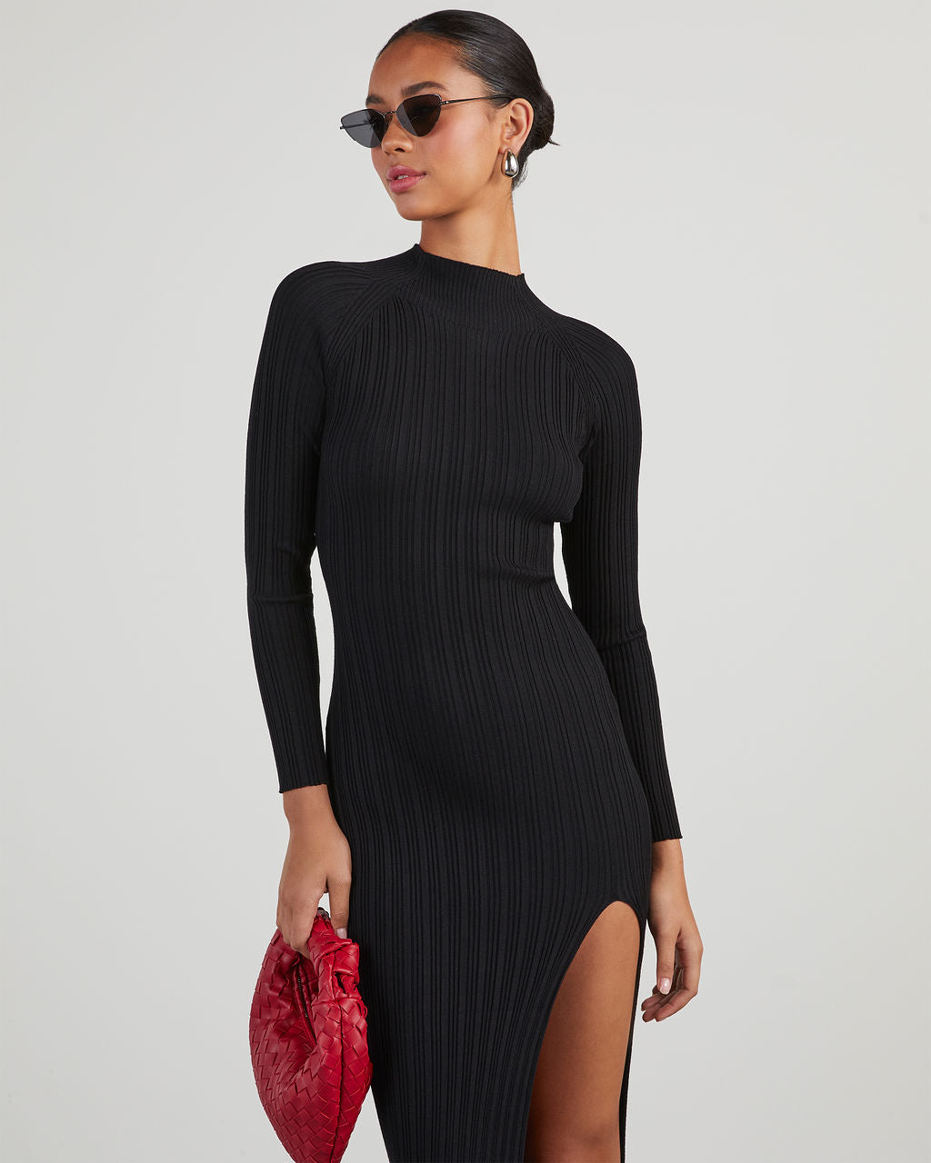 Thankful Soul Ribbed Mock Neck Midi Dress-chiciza