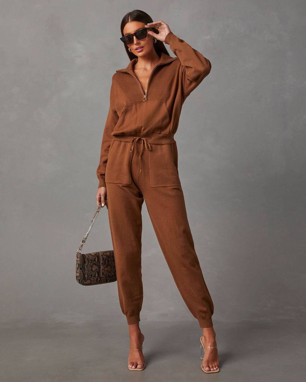 Ryker Pocketed Half Zip Knit Jumpsuit-chiciza
