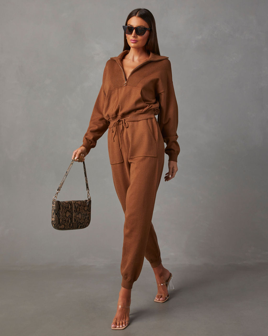 Ryker Pocketed Half Zip Knit Jumpsuit-chiciza