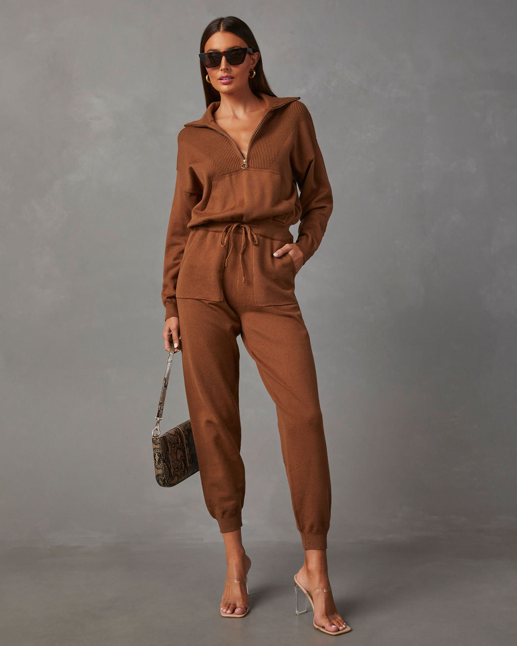 Ryker Pocketed Half Zip Knit Jumpsuit-chiciza