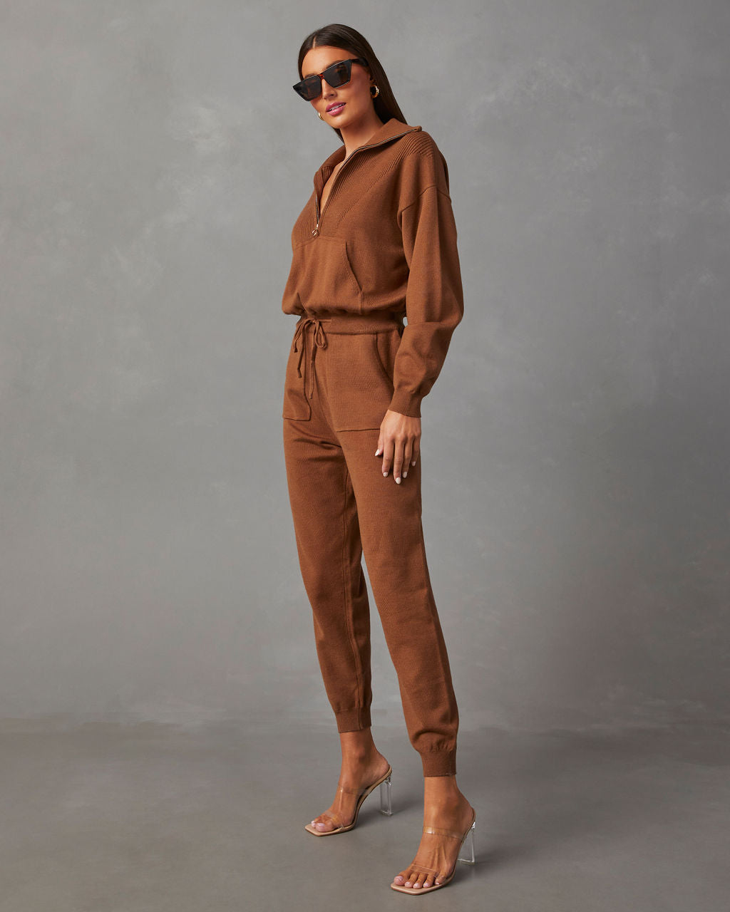 Ryker Pocketed Half Zip Knit Jumpsuit-chiciza