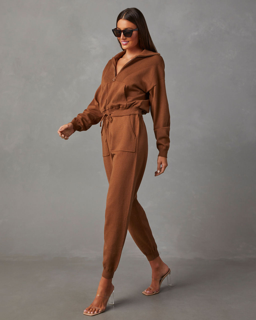 Ryker Pocketed Half Zip Knit Jumpsuit-chiciza
