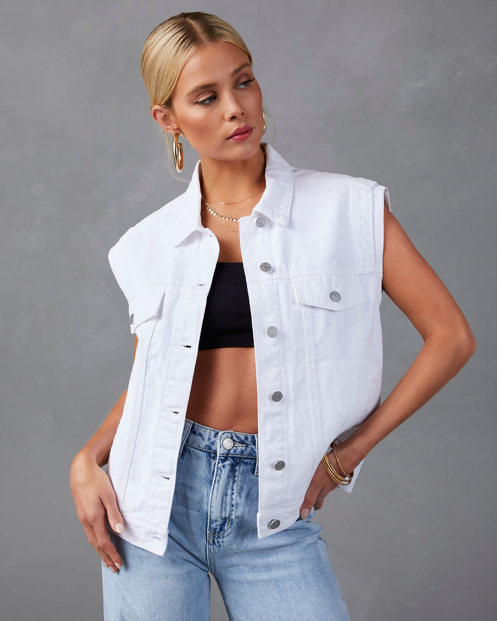 Serai Pocketed Denim Vest-chiciza