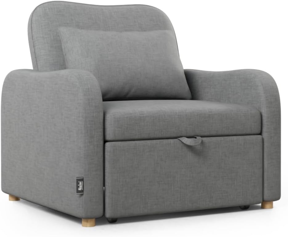 Nalui sofá cama individual 3 en 1 Buddy 92x97x90 cm tapizado en lino respaldo ajustable en 2 posiciones con almohada sillón reclinable con reposabrazos soporta hasta 200 kg color marengo-Casagoloft