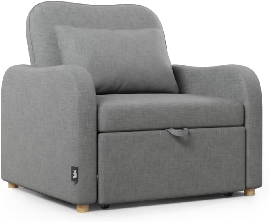 Nalui sofá cama individual 3 en 1 Buddy 92x97x90 cm tapizado en lino respaldo ajustable en 2 posiciones con almohada sillón reclinable con reposabrazos soporta hasta 200 kg color marengo-Casagoloft