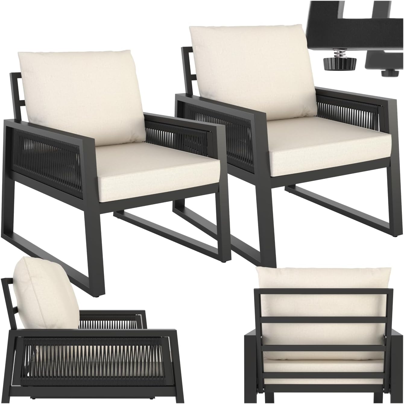 TecTake Conjunto de Jardín de Aluminio con Altura Regulable 2 Sillones Mesa Exterior Cojines Extragruesos Fundas Extraíbles Resistente a la Intemperie-Casagoloft