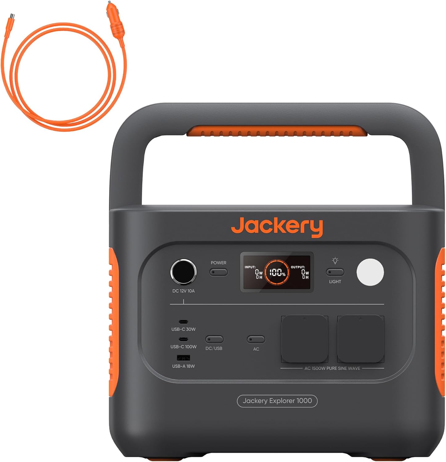 Jackery Explorer 1000 v2 estación de energía portátil con cable de carga para coche batería LiFePO4 1070Wh potencia 1500W carga rápida múltiples puertos USB CA AC DC para camping RV viajes y emergencias-Casagoloft