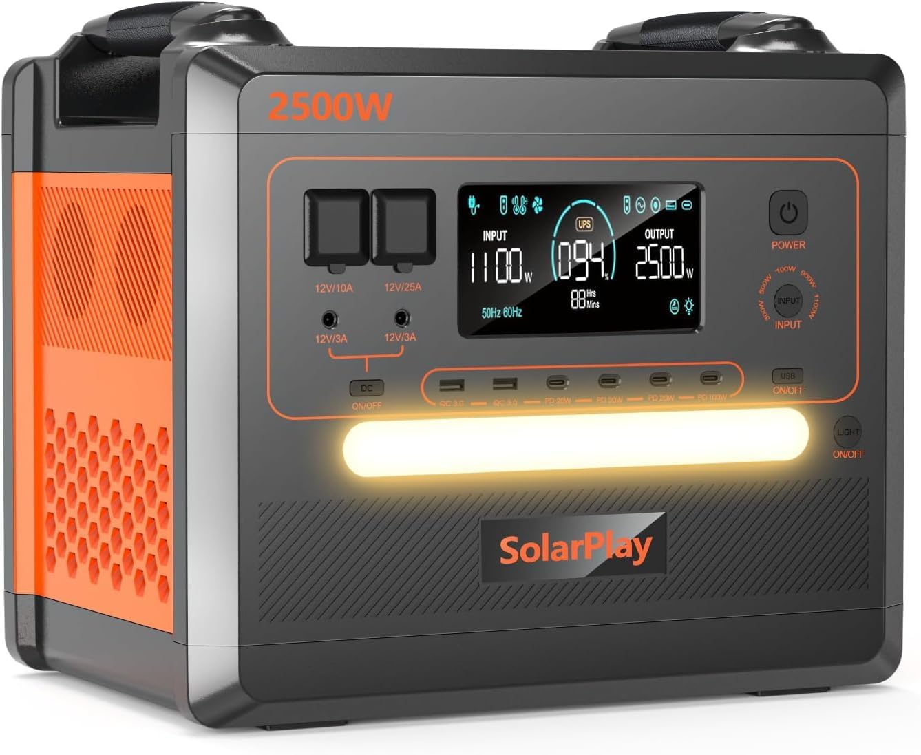 SolarPlay estación de energía portátil 2500W 2300Wh batería LiFePO4 generador solar de alta capacidad con salida de 2500W para camping autocaravanas viajes uso residencial y emergencias eléctricas-Casagoloft
