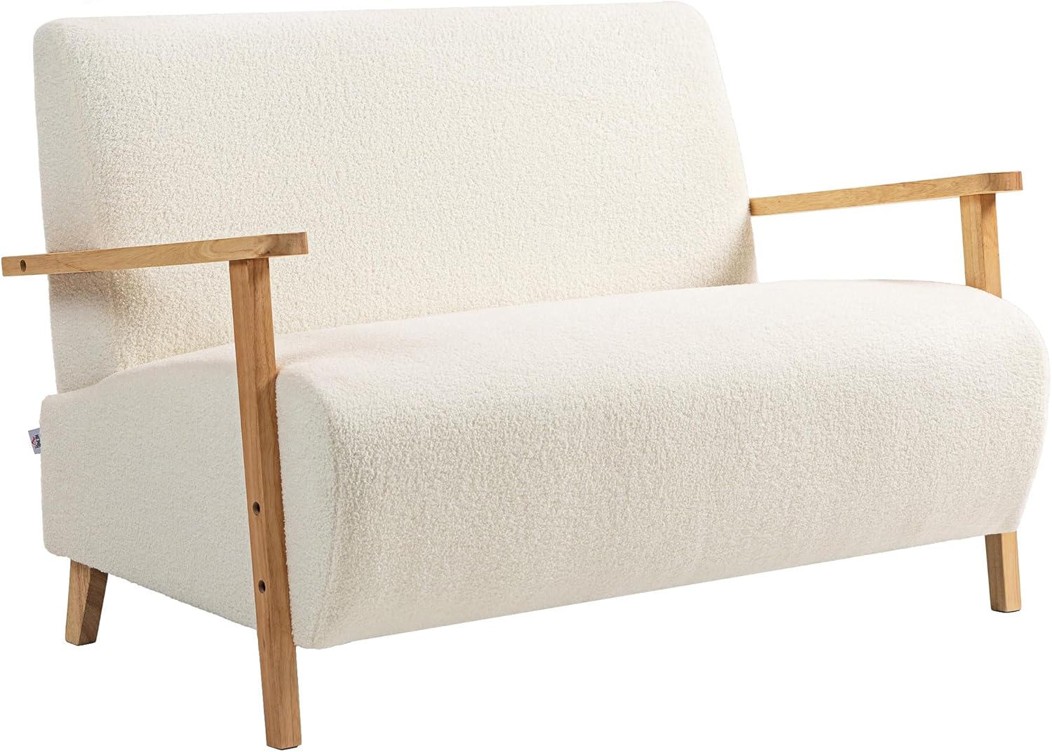 HOMCOM sofá de 2 plazas tapizado en borreguito acolchado grueso con reposabrazos y patas de madera 118 cm color crema para dormitorio y sala de estar-Casagoloft