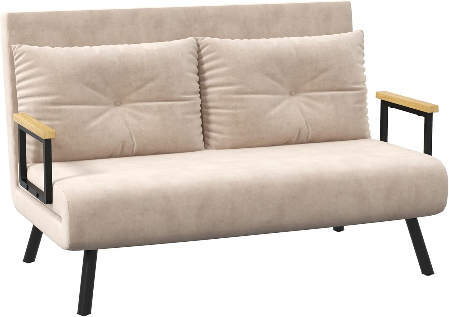 HOMCOM sofá cama de 2 plazas 4 en 1 plegable tapizado en terciopelo respaldo ajustable en 5 niveles con cojines acolchados 102x73x81 cm color beige para oficina dormitorio y salón-Casagoloft