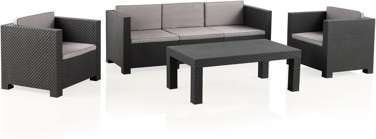 SP Berner Shaf Diva Tropea Conjunto de Jardín Exterior 5 Plazas Material Reciclado Color Antracita Fabricado en España-Casagoloft