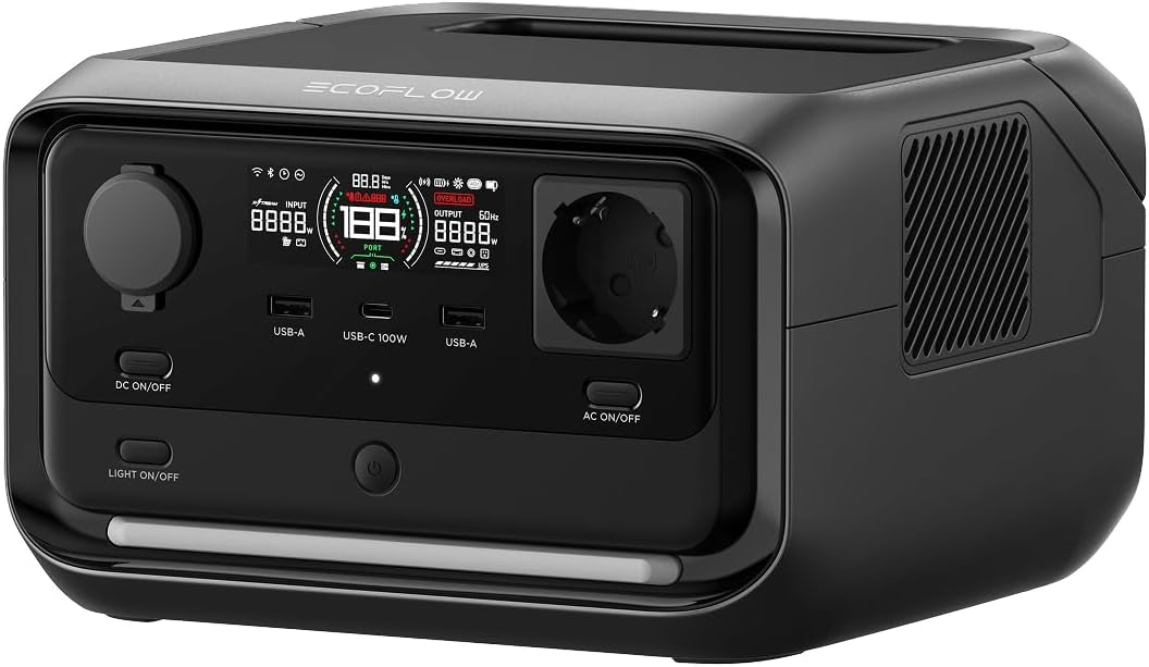EcoFlow RIVER 3 Plus estación de energía portátil batería LFP 286Wh salida 1200W autonomía hasta 16 horas SAI en 10 ms generador solar compacto para camping caravanas y uso exterior-Casagoloft