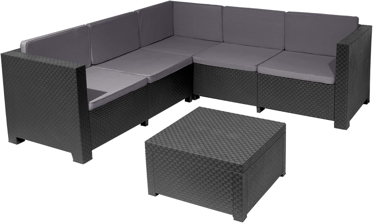 SP Berner Set de Muebles de Jardín Oasis Grafito Sofá 3 Plazas 2 Plazas Mesa Centro con Almacenaje Plástico Reciclado Fabricado en España-Casagoloft