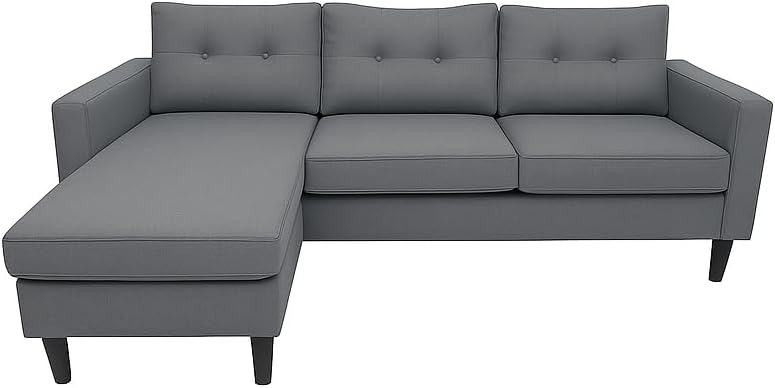 Sofá de 3 plazas con chaise longue Duruelo diseño moderno chaise intercambiable asientos acolchados estructura de madera y aglomerado color gris para salón contemporáneo-Casagoloft