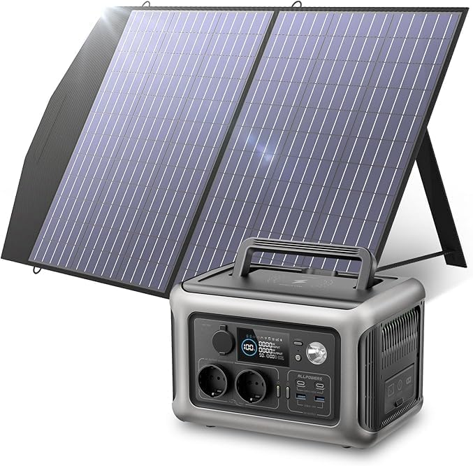 ALLPOWERS R600 generador solar portátil batería LiFePO4 299Wh potencia 600W pico 1200W con panel solar de 100W estación de energía compacta para jardín camping viajes y emergencias-Casagoloft