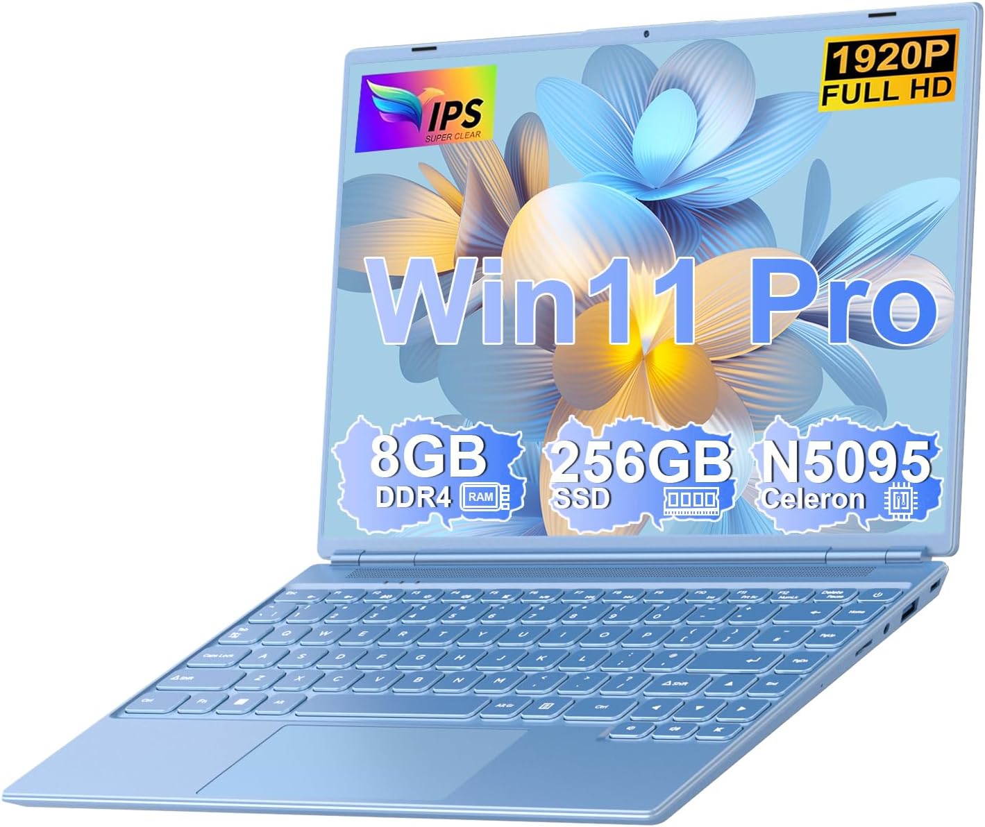 Ordenador Portátil 14,1 Pulgadas Full HD 1920x1200 Celeron N5095 8GB RAM 256GB SSD Expandible 1TB TF WiFi 5 Windows 11 Pro con Ratón Inalámbrico y Teclado Español Color Azul-Casagoloft