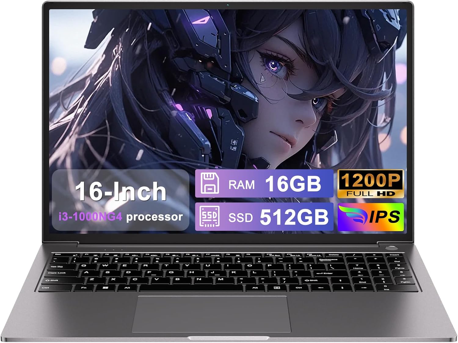 Ordenador Portátil 16 Pulgadas Core i3 hasta 3,2 GHz 16GB RAM 512GB SSD Ampliable a 1TB Pantalla 1200P con Ventilador Refrigeración WiFi Bluetooth Color Gris-Casagoloft