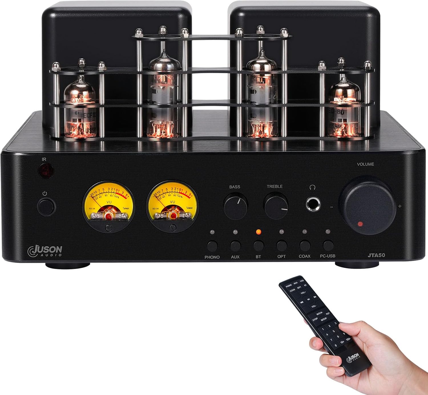 Juson Audio JTA50 amplificador de tubo HiFi 2.1 canales Bluetooth 5.0 con control remoto entradas AUX coaxial phono USB salida subwoofer potencia 130W-Casagoloft