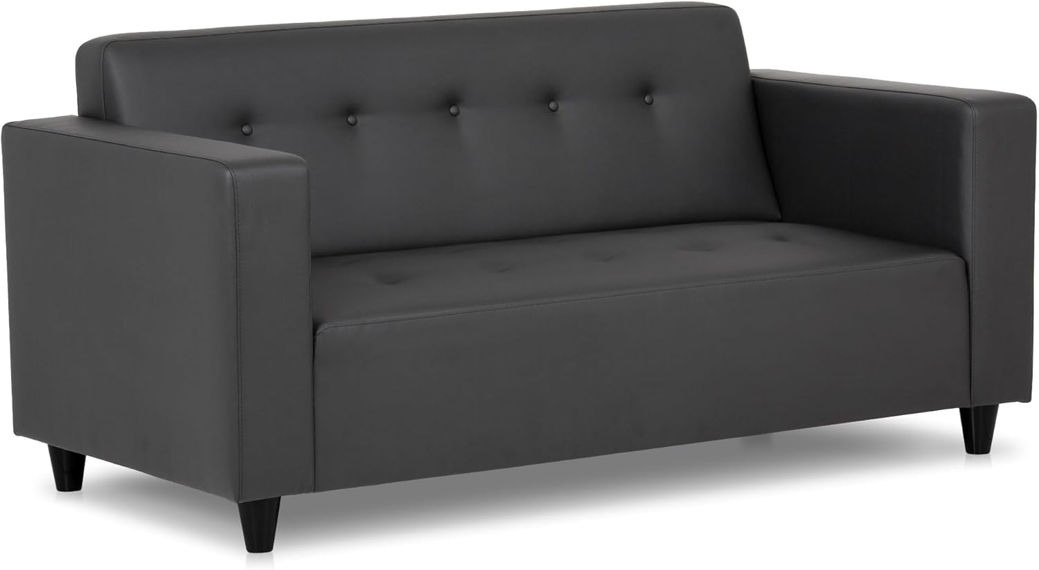 BUDWING Pedro sofá de 2 o 3 plazas tapizado en polipiel negra diseño compacto con cojines incluidos 170x80x80 cm para salón moderno y espacios reducidos-Casagoloft