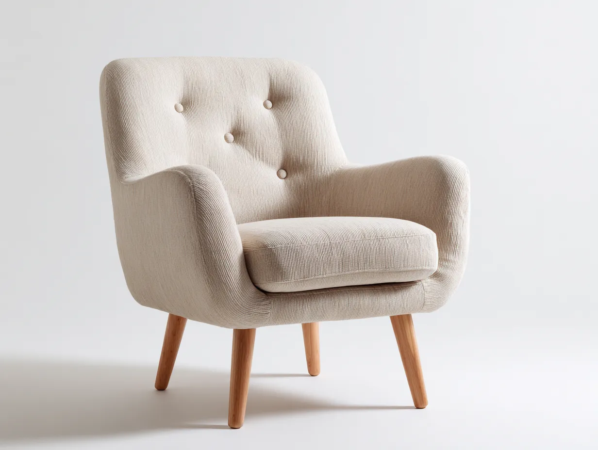 Sillón de tela tapizada con patas de madera 75x80x85 cm - Beige - Diseño moderno para salón-Casagoloft