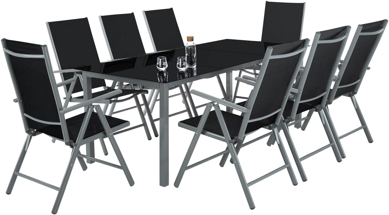 TecTake Conjunto de Muebles de Jardín Exterior 9 Piezas Mesa y Sillas de Aluminio Impermeables Sillas Plegables Reclinables Tela Transpirable Color Antracita-Casagoloft