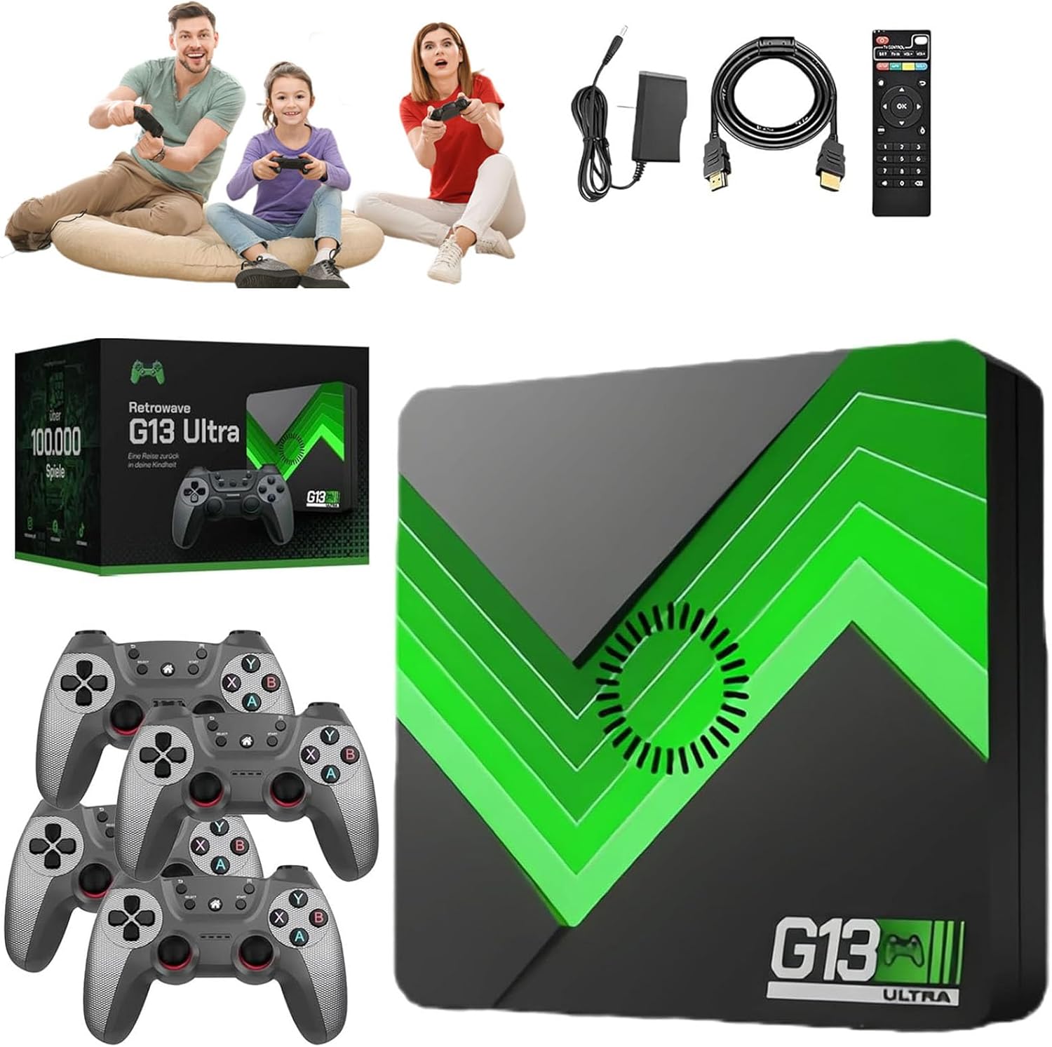 Retrowave G13 Ultra consola retro 4K con 100000 juegos almacenamiento 256GB sistema plug and play incluye 4 mandos para experiencia multijugador-Casagoloft