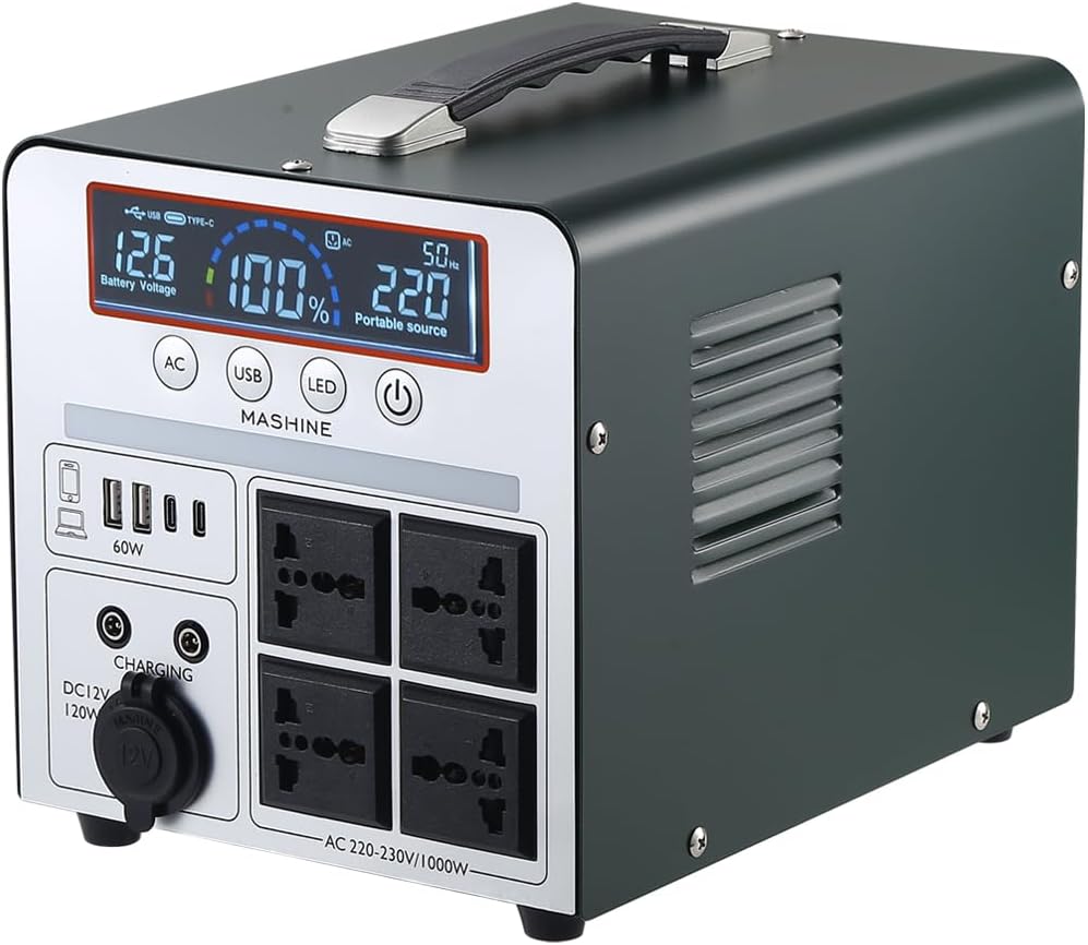 Power Station portátil 1000W 666Wh generador eléctrico recargable con batería de respaldo 4 tomas de CA salida pico 2000W con bolsa de almacenamiento para camping autocaravanas drones emergencia e iluminación exterior-Casagoloft