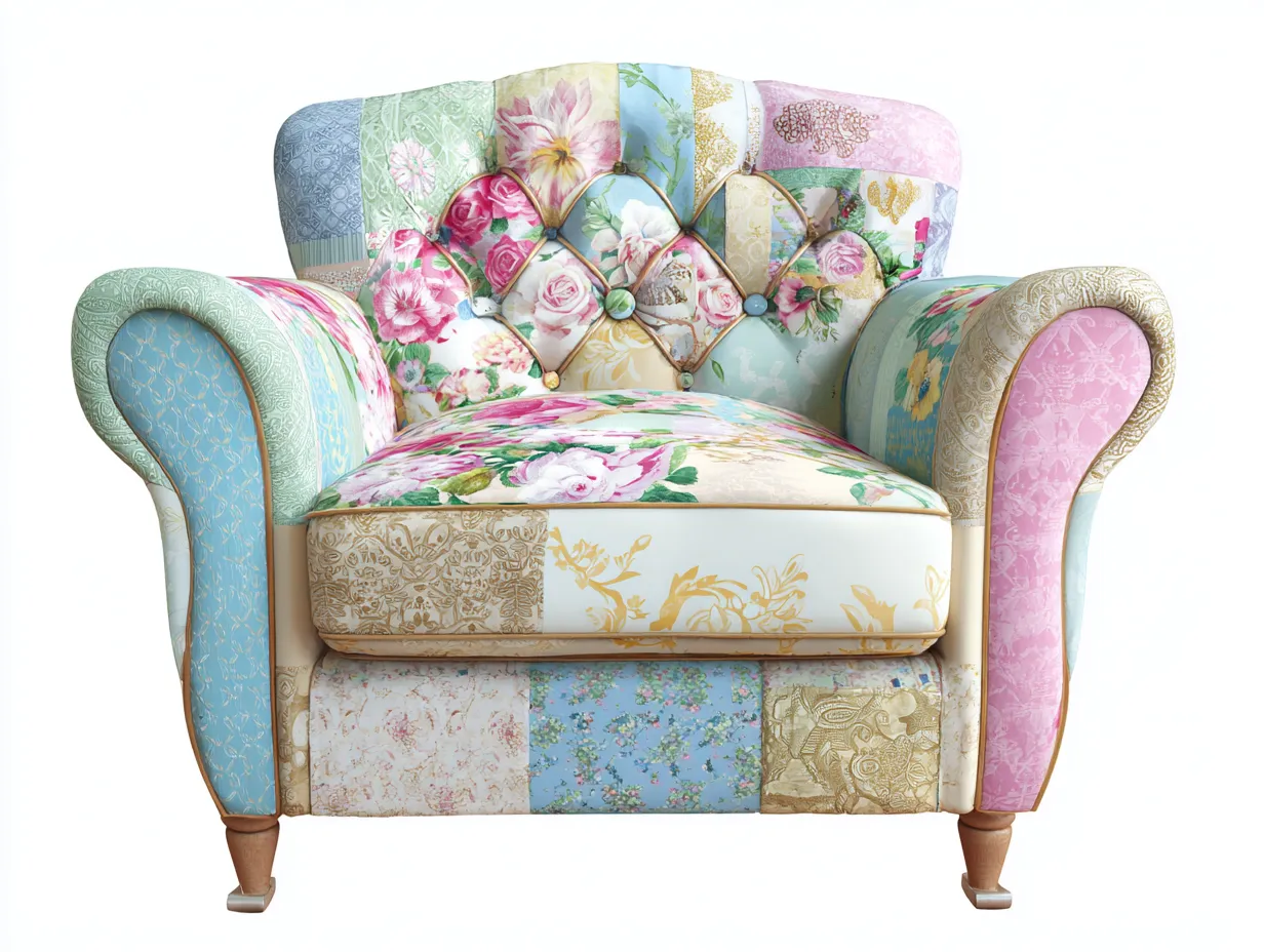 Sillón de tela estampada patchwork 90x85x95 cm - Multicolor - Estilo decorativo para salón-Casagoloft