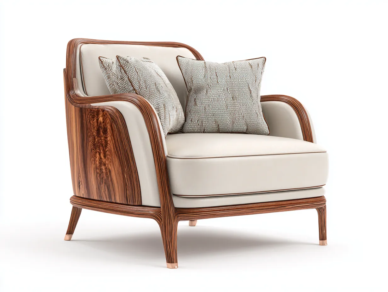 Sillón de tela y madera para salón 86x84x90 cm - beige - diseño moderno con estructura de madera-Casagoloft