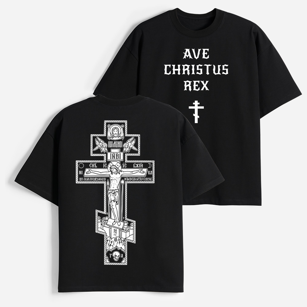 Ave Christus Rex Christian Heavy Elbow-Sleeve T-Shirt