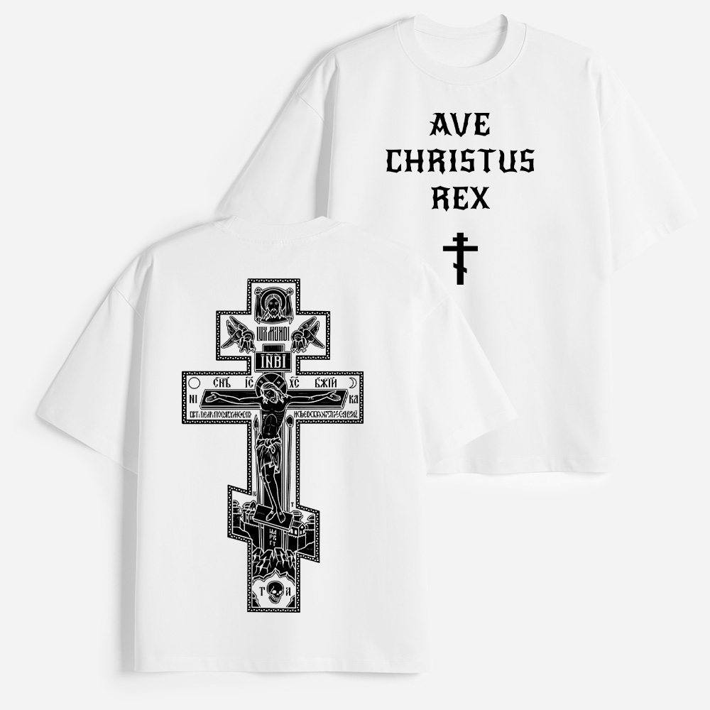 Ave Christus Rex Christian Heavy Elbow-Sleeve T-Shirt