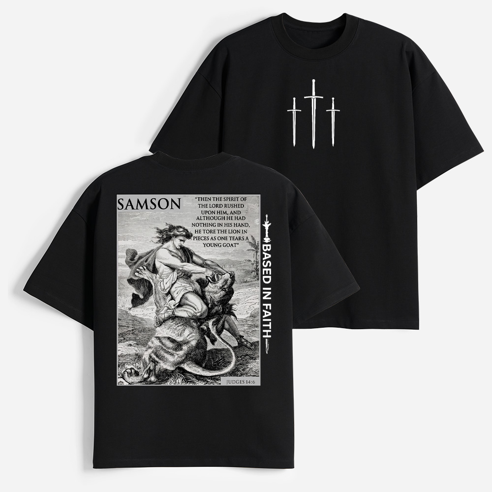 Samson and Lion Christian Heavy Elbow-Sleeve T-Shirt
