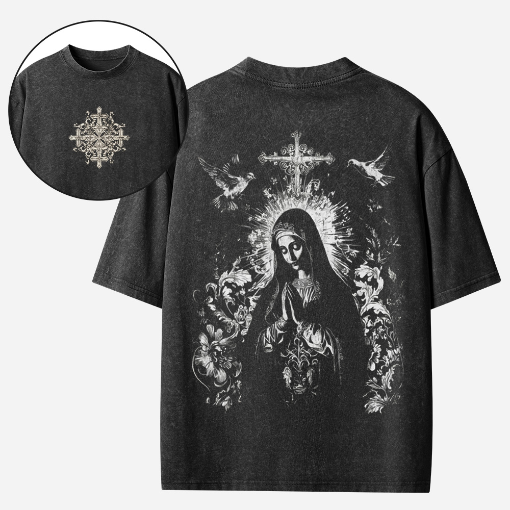 Virgin Mary Christian Washed T-Shirt