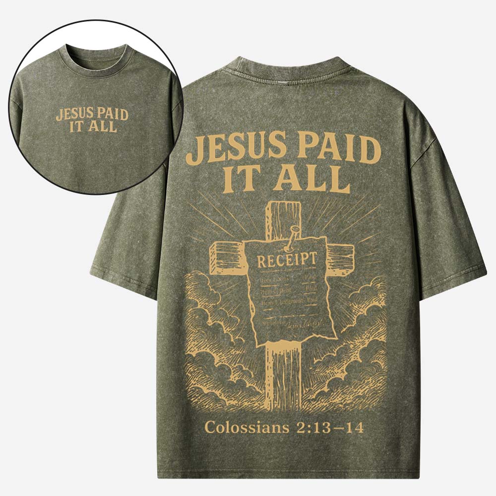 Jesus Paid It All Christian Washed T-Shirt