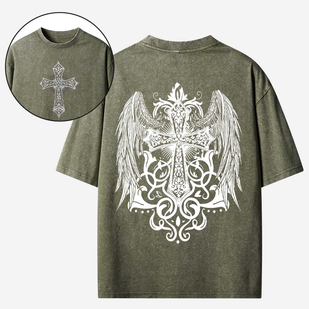 Cross and Wing Christian Washed T-Shirt