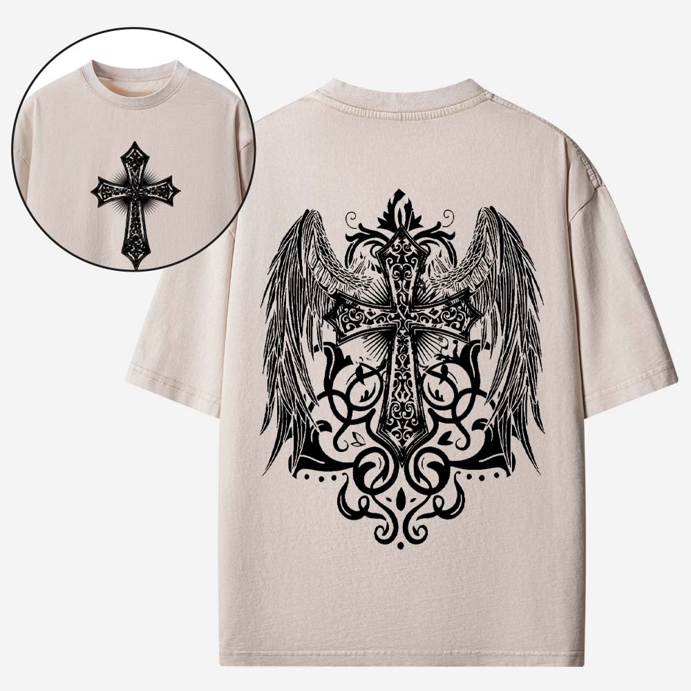 Cross and Wing Christian Washed T-Shirt