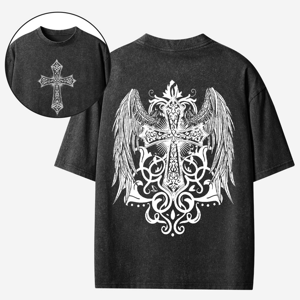 Cross and Wing Christian Washed T-Shirt